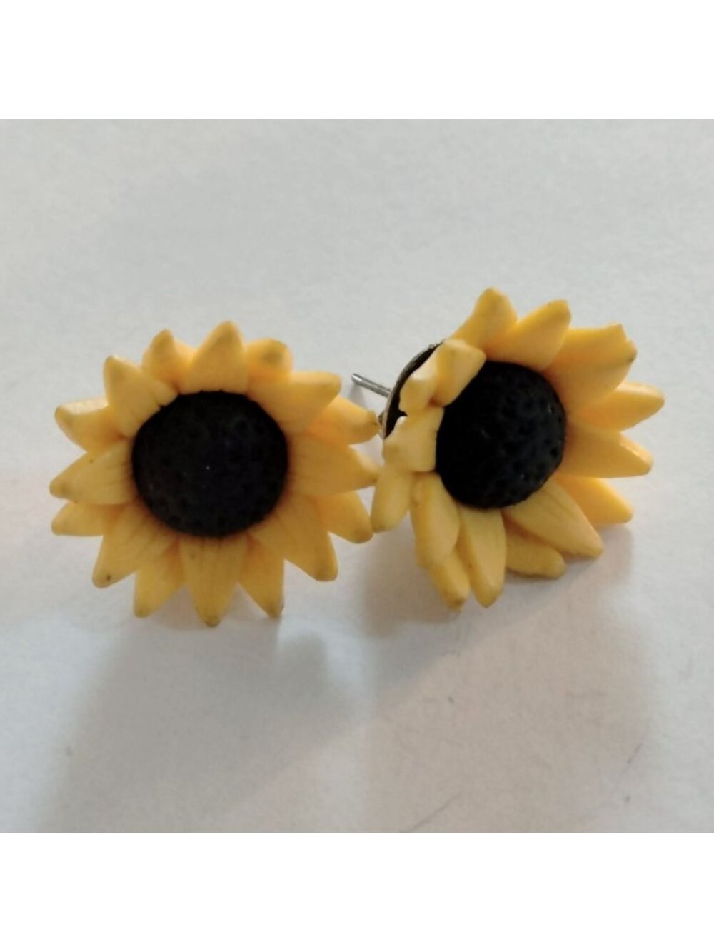 Sunflower Earrings Floral Yellow Black Handmade Pierced Post Stud